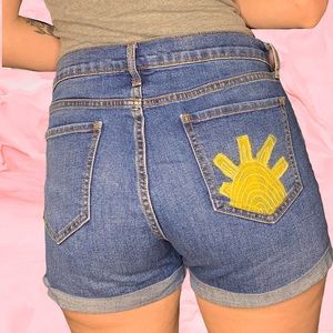 Denim Hand Painted Sunshine Jean Shorts